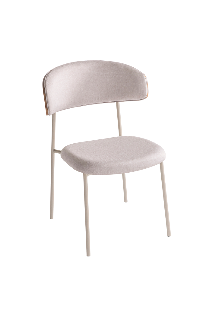 Cadeira Ana com Base Fixa de Aço com Pintura Epóxi Champagne Linho